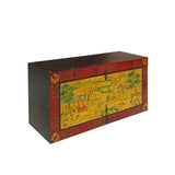 Chinese Tibetan Yellow Buddhism Meditation Graphic Wood Trunk Table cs7306S