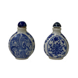 2 x Chinese Porcelain Snuff Bottle Blue White Flower Phoenix Graphic ws2458S