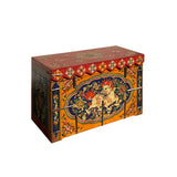 Chinese Tibetan Floral Orange Red Foo Dog Wood Trunk Bench Table cs7168S