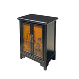 Chinese Distressed Black Yellow Scenery Graphic End Table Nightstand cs7341S