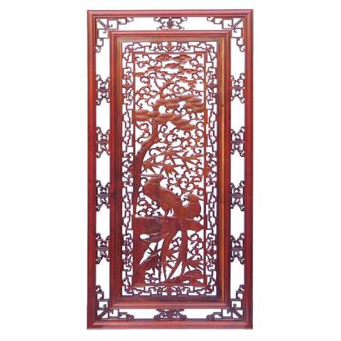 carved wood panel - birds and floral