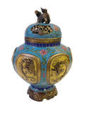 Chinese Vintage Metal Blue Yellow Enamel Cloisonne Incense Burner Figure cs1624S