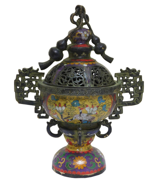 Chinese Metal Blue Enamel Cloisonne Incense Burner Figure cs2102S