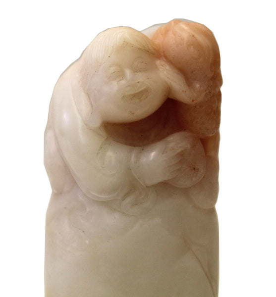 Chinese Stone Carved Kid Foo Dog Theme Seal Stamp Display Art cs2921S
