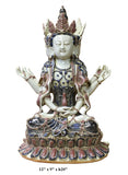 Artist Quality Handmade Ceramic Tibetan Three Face Six Arm Green Tara - Quan Yin - Bodhisattva Statue  cs2959S