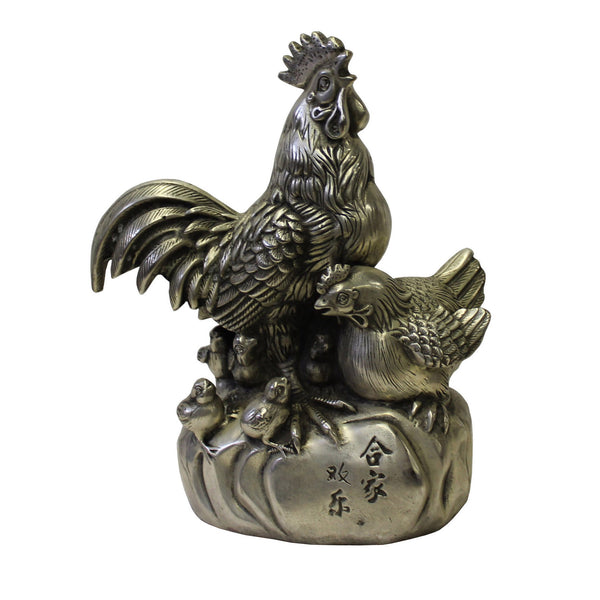 Chinese Silver Color Metal Rooster Family Small Figure cs3391S Chinese Silver Color Metal Rooster Family Small Figure cs3391S