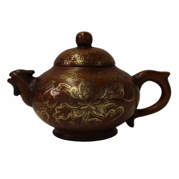 Chinese Zisha Clay Brown Golden Scenery Teapot Display cs3398S