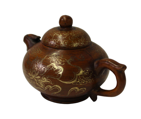 Chinese Zisha Clay Brown Golden Scenery Teapot Display cs3398S