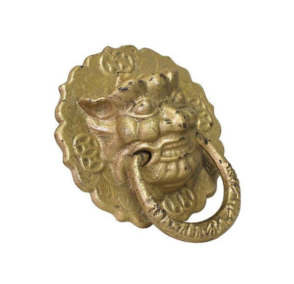 Chinese Metal Distressed Matte Gold Color Lion Head Shape Pull Handle Display cs3863S Chinese Metal Distressed Matte Gold Color Lion Head Shape Pull Handle Display cs3863S