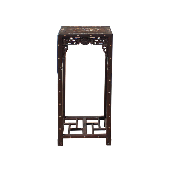 Chinese Rosewood Brown Mother of Pearl Inlay Stand Pedestal Table cs4193S Chinese Rosewood Brown Mother of Pearl Inlay Stand Pedestal Table cs4193S