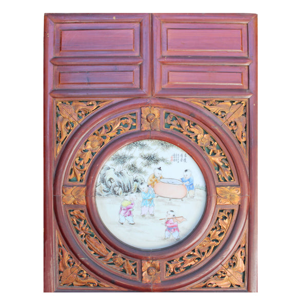 Chinese Vintage Round Porcelain Scenery Wood Wall Panel Art cs4239S Chinese Vintage Round Porcelain Scenery Wood Wall Panel Art cs4239S