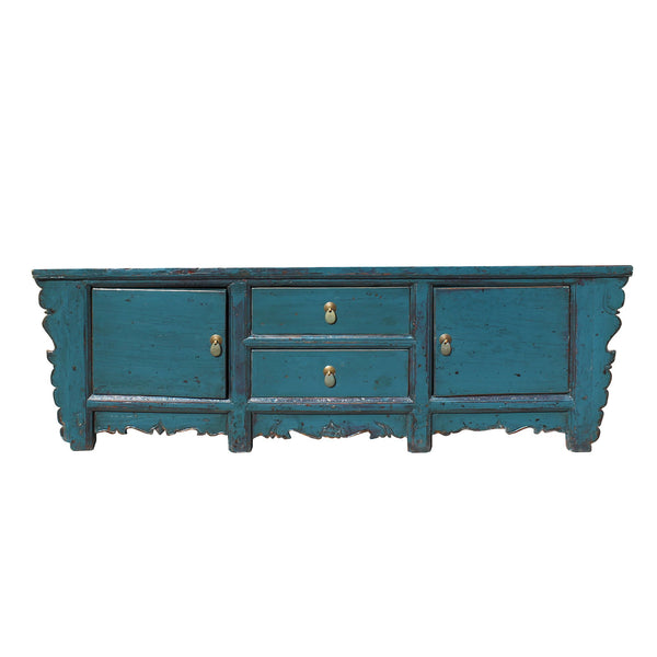 Oriental Distressed Rustic Teal Blue Lacquer Low Console Table Cabinet cs4622S Oriental Distressed Rustic Teal Blue Lacquer Low Console Table Cabinet cs4622S