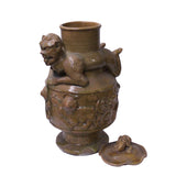 Yellow Brown Ceremonial Jar with Relief Monster Motif