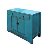 Chinese Distressed Rustic Bright Turquoise Blue Foyer Console Table Cabinet cs5007S