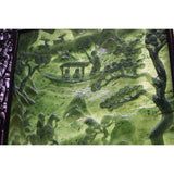Chinese Vintage Spinach Green Stone Scenery Carving Table Top Wall Panel Display cs5090S
