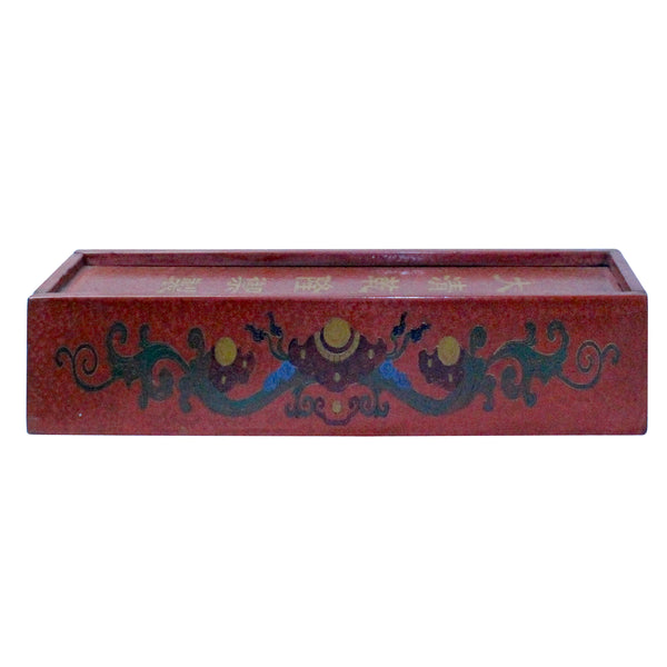 Chinese Distressed Red Lacquer Chinoiserie Long Rectangular Treasure Box cs5458S Chinese Distressed Red Lacquer Chinoiserie Long Rectangular Treasure Box cs5458S