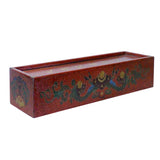 Chinese Distressed Red Lacquer Chinoiserie Long Rectangular Treasure Box cs5458S