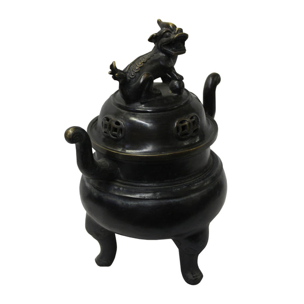 Chinese Oriental Dark Brown Bronze Metal Incense Burner Display cs5523S