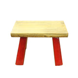 Raw Wood Top Finish Red Legs Rectangular Short Stool Table cs5615S
