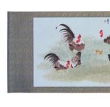 Chinese Color Ink Rooster Hens Scenery Horizontal Scroll Painting Wall Art cs5704S