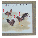 Chinese Color Ink Rooster Hens Scenery Horizontal Scroll Painting Wall Art cs5704S