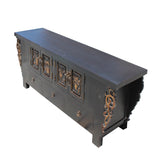 Chinese Distressed Dark Brown Dragon Motif TV Console Table Cabinet cs5727S
