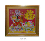 Hand Work Embroidery Chinese Fok Fortune God Figure Graphic Wall Decor cs575y