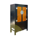 Chinese Black Orange Yellow Graphic  Armoire Wardrobe Cabinet cs5775
