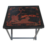 Matte Gold Black Graphic Square Tray Table Cross Metal Leg Base cs5786S