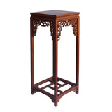 Chinese Light Brown Stain Square Ru Yi Plant Stand Pedestal Table cs5852S