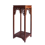 Chinese Light Brown Stain Square Ru Yi Plant Stand Pedestal Table cs5854S
