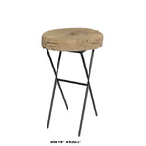 Rustic Raw Wood Round Thick Plank Table Cross Metal Leg Base cs5861S