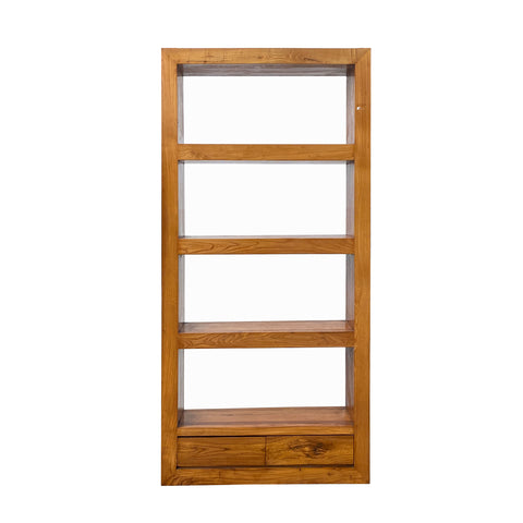 Elm Wood Brown 4 Shelves 2 Drawers Bookcase Display Cabinet cs6032S