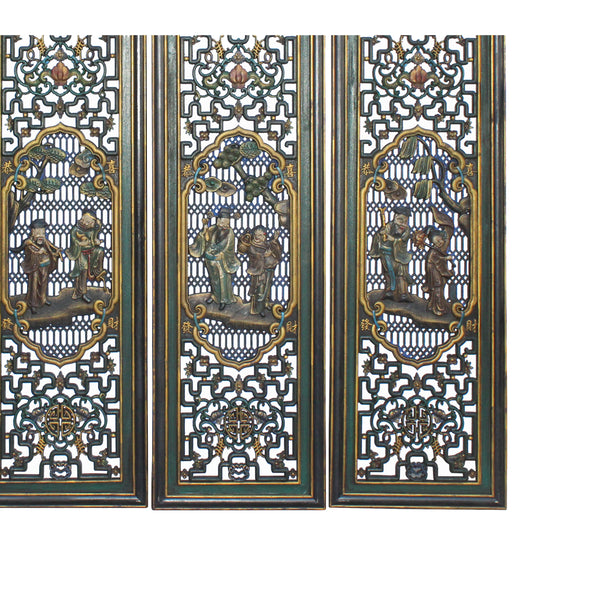 Chinese Color Painted 8 Immortal Figures Wooden Wall 4 Panels Set cs6054S