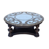 Vintage Estate Round Ribbon Cross Pattern Marble Top Coffee Table cs6081S