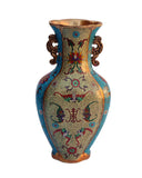 Vintage Chinese Turquoise Cloisonne Lotus Metal Vase cs648S