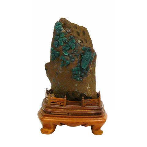 Chinese ShouShan Stone Green Cicada Display