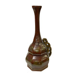 Chinese Vintage Wood Octagon Gourd Shape Brown Scenery Accent Display ws2746S