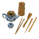 Chinese Light Brown Wood Tea Leaf Picking Scooper Tools Set ws2689S