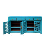 Asian Pastel Blue Shutter Doors Hardware Sideboard Credenza Console Handmade Solid Wood Cabinet cs7522S