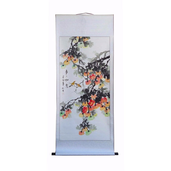 Chinese Hand Painted Fortune Persimmons Scenery Hanging Scroll / Wall Decor f286S Chinese Hand Painted Fortune Persimmons Scenery Hanging Scroll / Wall Decor f286S