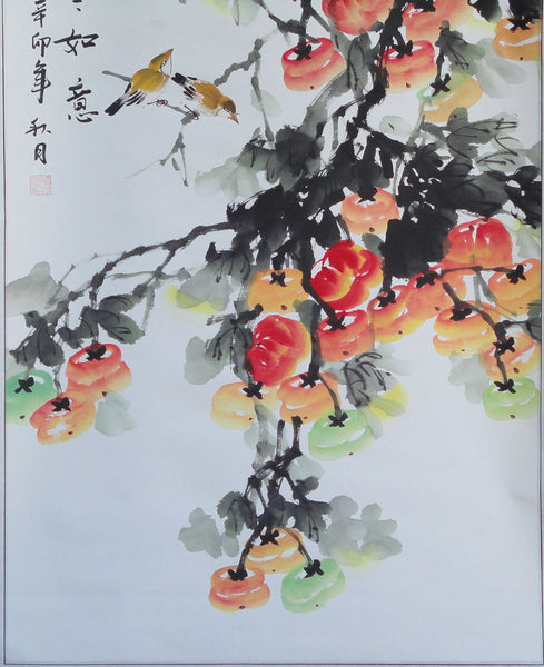 Chinese Hand Painted Fortune Persimmons Scenery Hanging Scroll / Wall Decor f286S Chinese Hand Painted Fortune Persimmons Scenery Hanging Scroll / Wall Decor f286S