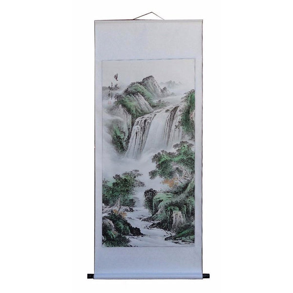 Chinese Hand Painted Mountain & Waterfall Scenery Hanging Scroll / Decor f372S Chinese Hand Painted Mountain & Waterfall Scenery Hanging Scroll / Decor f372S