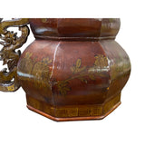 Chinese Vintage Wood Octagon Gourd Shape Brown Scenery Accent Display ws2746S