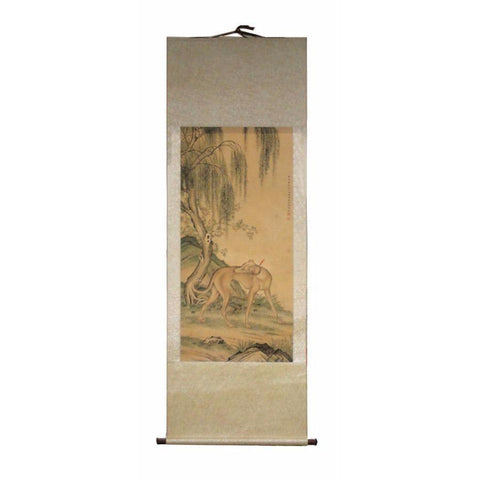 Chinese scroll dog figure painting