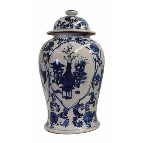 blue and white temple jar
