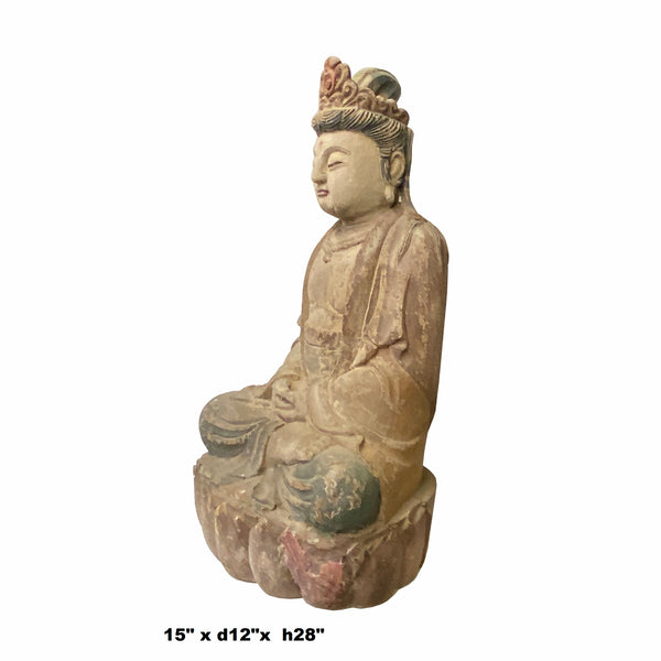 Hand-Crafted Guan Yin Kwan Yin Bodhisattva Statue - Solid Wood Cross-Legged Sitting Buddha on Lotus Base ws1538S Hand-Crafted Guan Yin Kwan Yin Bodhisattva Statue - Solid Wood Cross-Legged Sitting Buddha on Lotus Base ws1538S