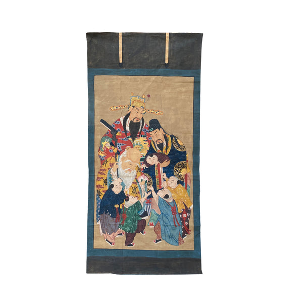 Large Chinese Vintage Canvas Color Ink SanXing (Fu Lu Shou