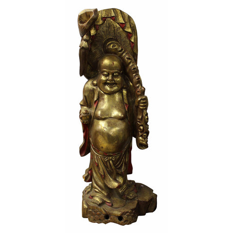 gold color wood Happy Buddha