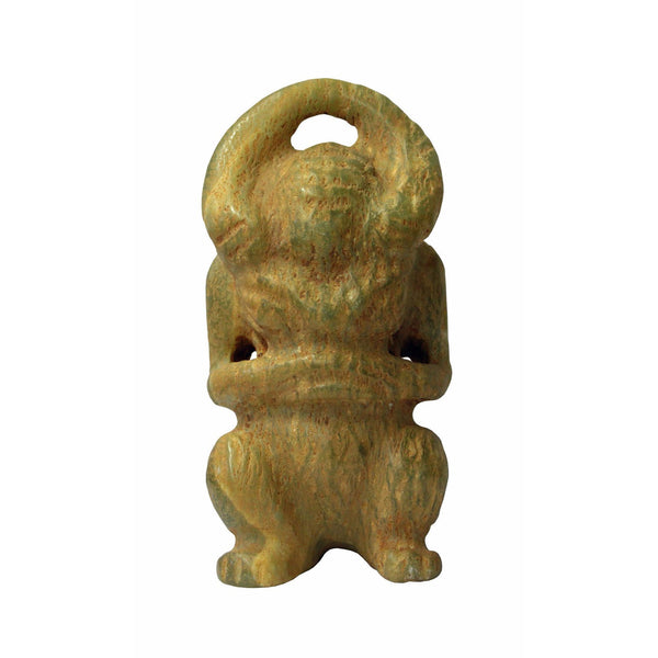 Natural Yellow & Green Stone Carving Ancient Chinese Mythology Standing Cow Statue n317S